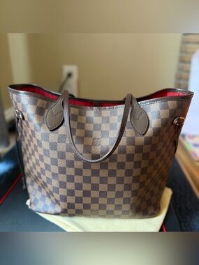 Preloved Authentic Louis Vuitton Damere Ebene Neverfull MM W/Dustbag Very Clean